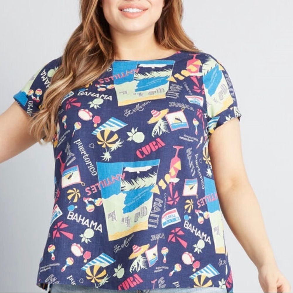 ModCloth Linen Multicolored Island Tropical Shirt